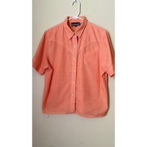 Lady Manhattan Button Down Shirt Short Sleeve Western Style Coral Size 16